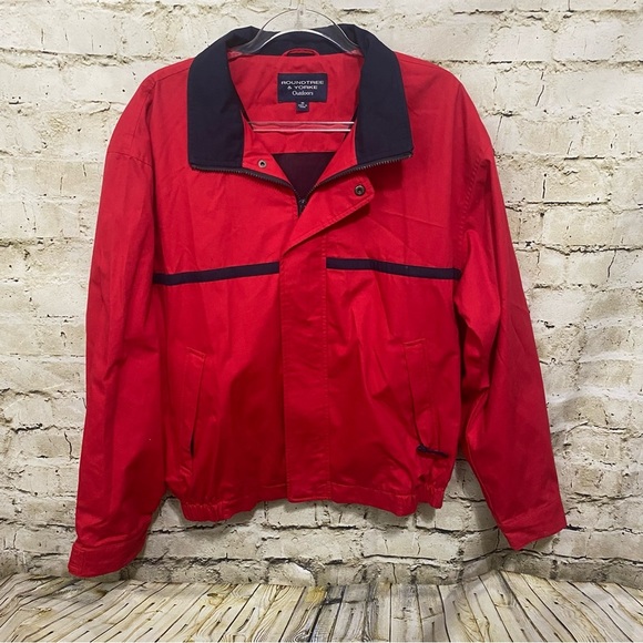 Roundtree & Yorke Ourdoors Red Blue Snap Button Zip Up Windbreaker Jacket - Picture 1 of 5
